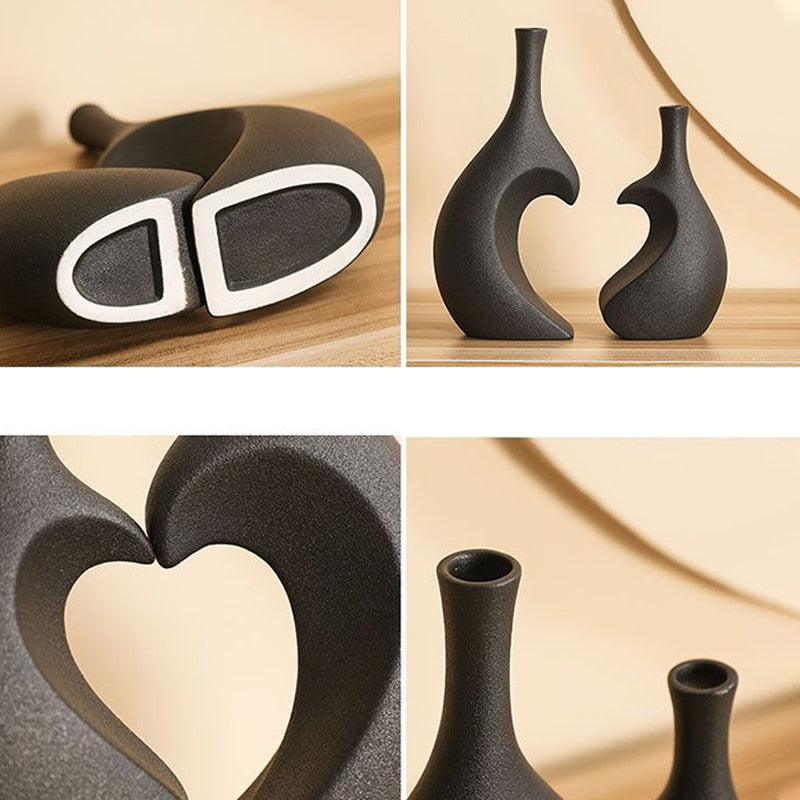 2Pcs/Set Ceramic Embrace Heart-shaped Vase for Pampas Grass Dried Flower Nordic Living Room Home Decoration Accessories Tabletop acacuss