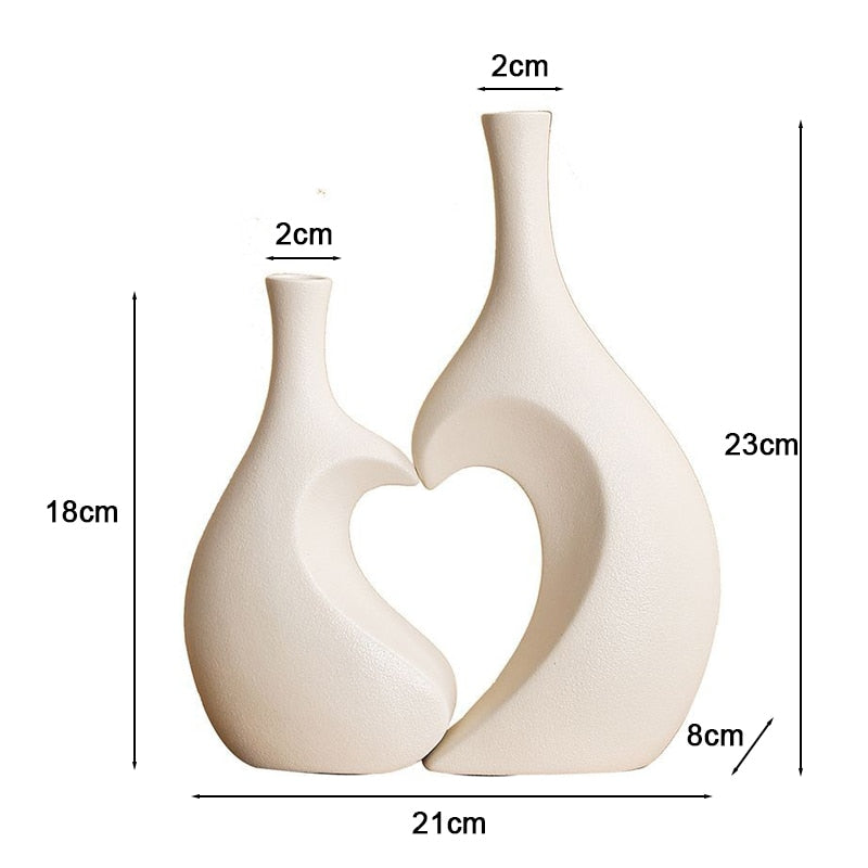 2Pcs/Set Ceramic Embrace Heart-shaped Vase for Pampas Grass Dried Flower Nordic Living Room Home Decoration Accessories Tabletop acacuss
