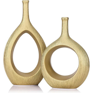 2pc White and Gold Vase Ceramic Home DecorModern Minimalist Circle Decorative Vase, Hollow Ellipse Flower vases Centerpieces acacuss