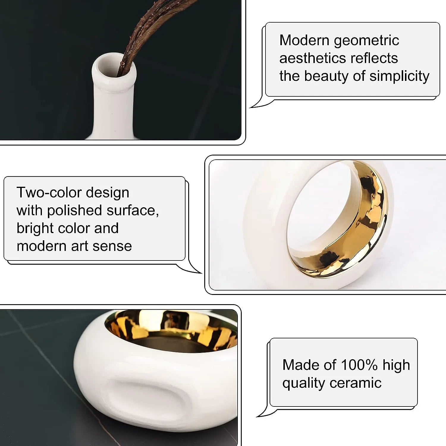 2pc White and Gold Vase Ceramic Home DecorModern Minimalist Circle Decorative Vase, Hollow Ellipse Flower vases Centerpieces acacuss