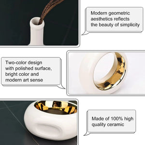 2pc White and Gold Vase Ceramic Home DecorModern Minimalist Circle Decorative Vase, Hollow Ellipse Flower vases Centerpieces acacuss
