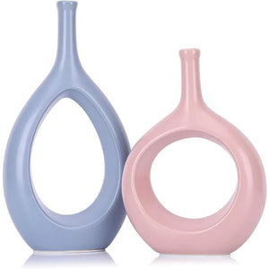2pc White and Gold Vase Ceramic Home DecorModern Minimalist Circle Decorative Vase, Hollow Ellipse Flower vases Centerpieces acacuss