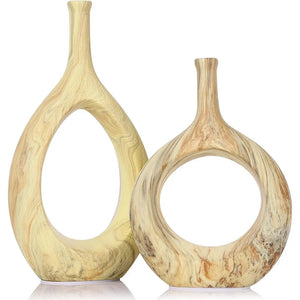 2pc White and Gold Vase Ceramic Home DecorModern Minimalist Circle Decorative Vase, Hollow Ellipse Flower vases Centerpieces acacuss