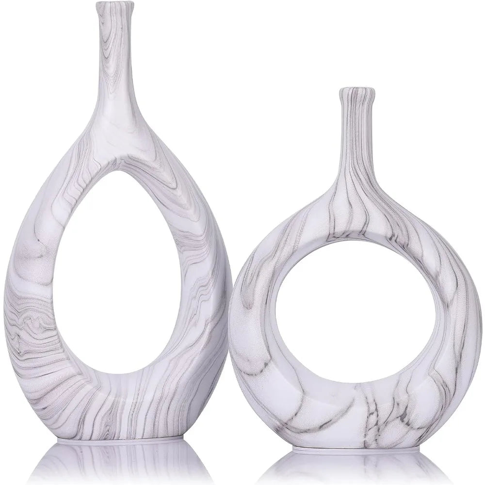 2pc White and Gold Vase Ceramic Home DecorModern Minimalist Circle Decorative Vase, Hollow Ellipse Flower vases Centerpieces acacuss