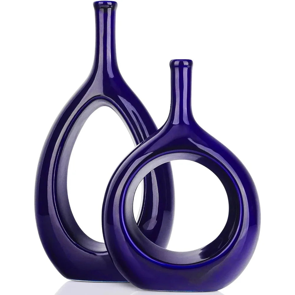 2pc White and Gold Vase Ceramic Home DecorModern Minimalist Circle Decorative Vase, Hollow Ellipse Flower vases Centerpieces acacuss