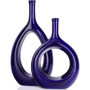 2pc White and Gold Vase Ceramic Home DecorModern Minimalist Circle Decorative Vase, Hollow Ellipse Flower vases Centerpieces acacuss