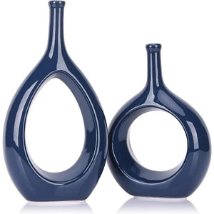2pc White and Gold Vase Ceramic Home DecorModern Minimalist Circle Decorative Vase, Hollow Ellipse Flower vases Centerpieces acacuss