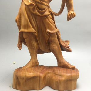 2pcs 20cm  Chinese Heng Ha Two God Boxwood Feng Shui Wood Sculpture Door God Wood Buddha Statue Home Decor acacuss