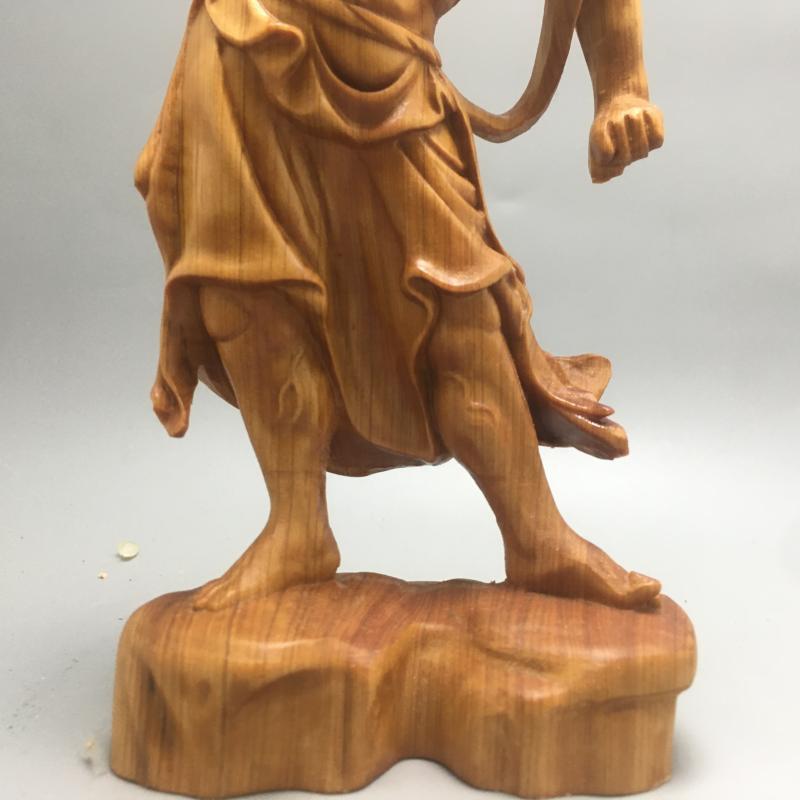 2pcs 20cm  Chinese Heng Ha Two God Boxwood Feng Shui Wood Sculpture Door God Wood Buddha Statue Home Decor acacuss