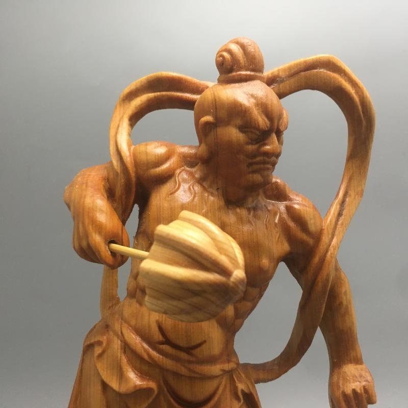 2pcs 20cm  Chinese Heng Ha Two God Boxwood Feng Shui Wood Sculpture Door God Wood Buddha Statue Home Decor acacuss