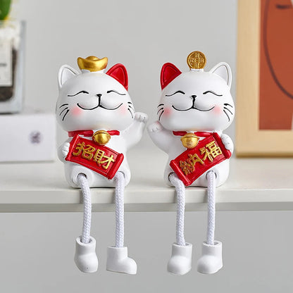 2pcs Aesthetic Home Decoration Accessories Hanging Feet Lucky Cat Figurines Living Room Porch TV Cabinet Decor Lovely Cat Decor acacuss