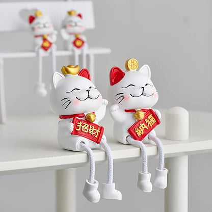 2pcs Aesthetic Home Decoration Accessories Hanging Feet Lucky Cat Figurines Living Room Porch TV Cabinet Decor Lovely Cat Decor acacuss