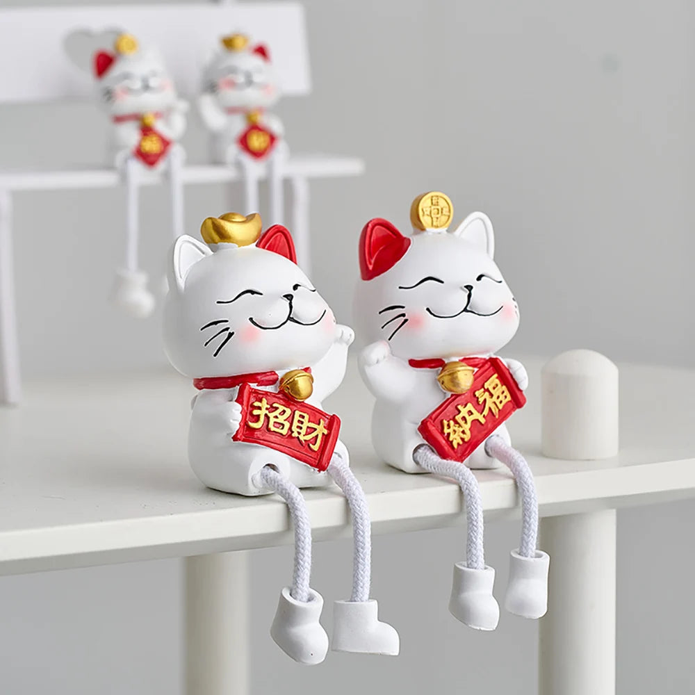 2pcs Aesthetic Home Decoration Accessories Hanging Feet Lucky Cat Figurines Living Room Porch TV Cabinet Decor Lovely Cat Decor acacuss