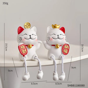2pcs Aesthetic Home Decoration Accessories Hanging Feet Lucky Cat Figurines Living Room Porch TV Cabinet Decor Lovely Cat Decor acacuss