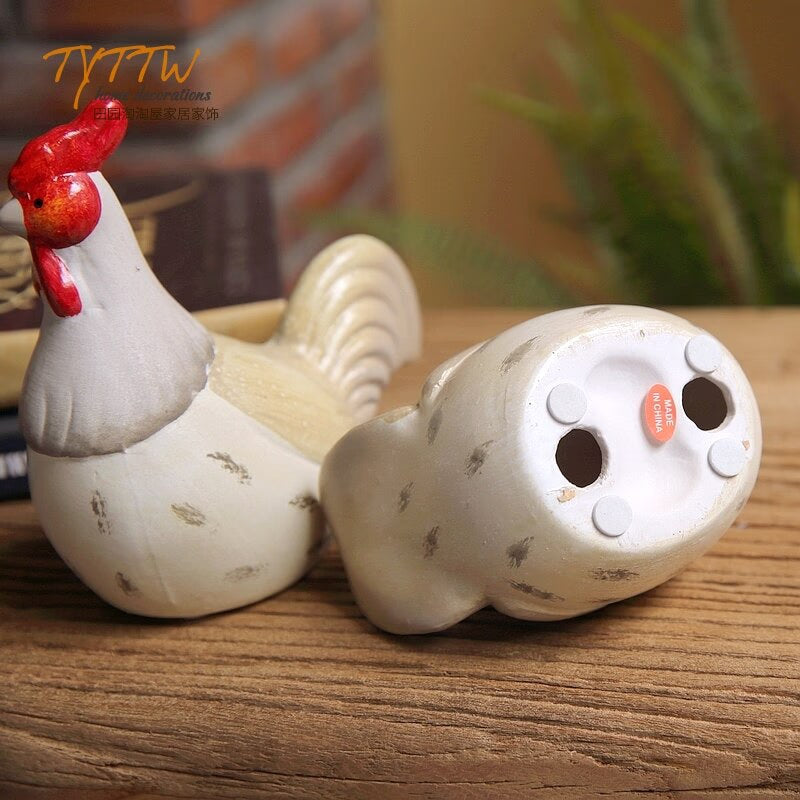 2pcs Couple Chicken Ornaments Country Style Home Accessories Ceramic Cabinet Decoration Simulation Animal Yard Decoration acacuss