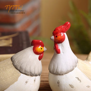 2pcs Couple Chicken Ornaments Country Style Home Accessories Ceramic Cabinet Decoration Simulation Animal Yard Decoration acacuss
