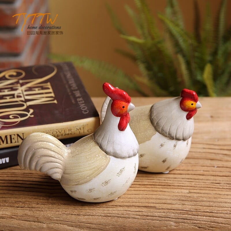 2pcs Couple Chicken Ornaments Country Style Home Accessories Ceramic Cabinet Decoration Simulation Animal Yard Decoration acacuss