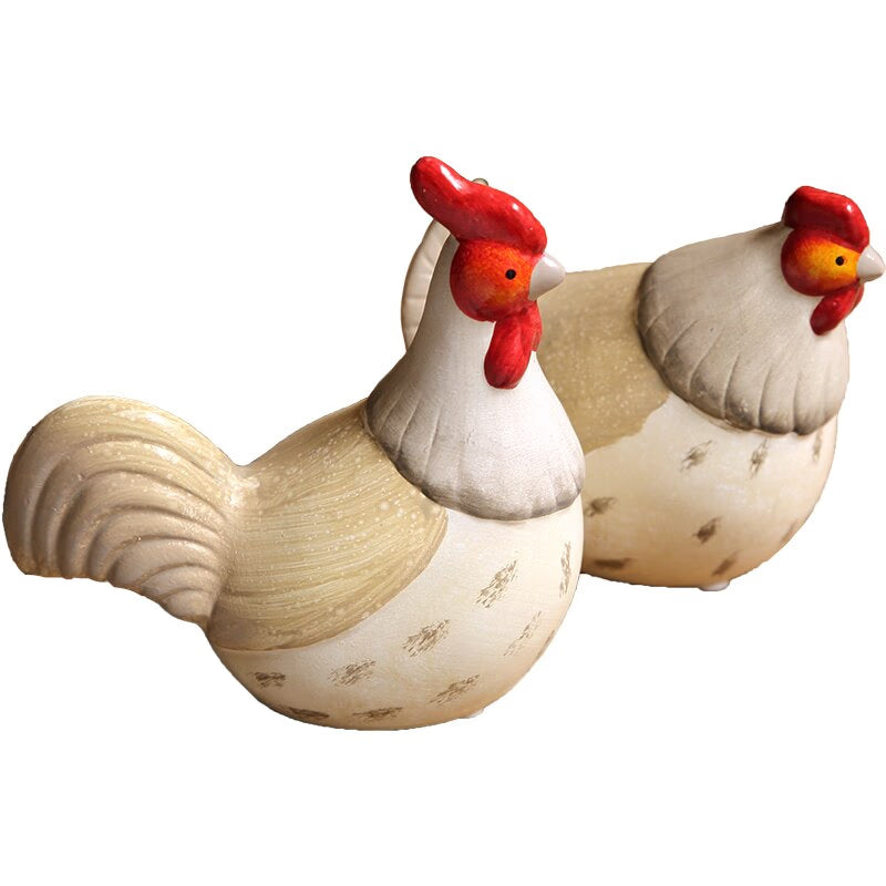 2pcs Couple Chicken Ornaments Country Style Home Accessories Ceramic Cabinet Decoration Simulation Animal Yard Decoration acacuss