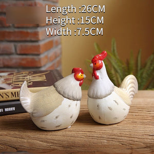 2pcs Couple Chicken Ornaments Country Style Home Accessories Ceramic Cabinet Decoration Simulation Animal Yard Decoration acacuss