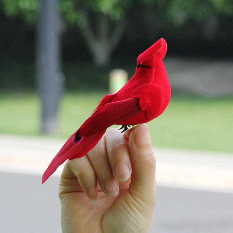 2pcs Simulation Feather Birds with Clips for Garden Lawn Tree Decor Handicraft Red Birds Figurines Christmas Home Decoration acacuss
