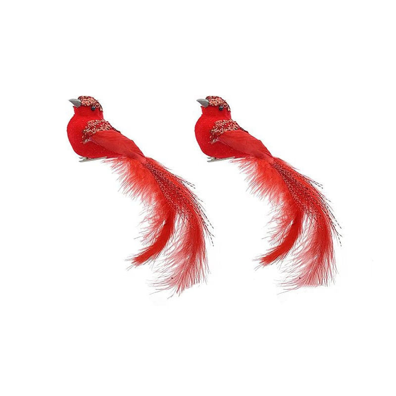 2pcs Simulation Feather Birds with Clips for Garden Lawn Tree Decor Handicraft Red Birds Figurines Christmas Home Decoration acacuss