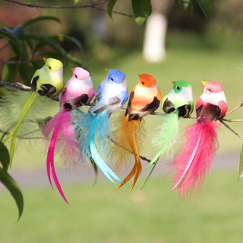 2pcs Simulation Feather Birds with Clips for Garden Lawn Tree Decor Handicraft Red Birds Figurines Christmas Home Decoration acacuss