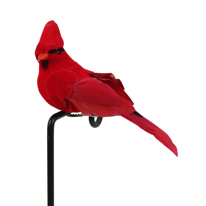 2pcs Simulation Feather Birds with Clips for Garden Lawn Tree Decor Handicraft Red Birds Figurines Christmas Home Decoration acacuss