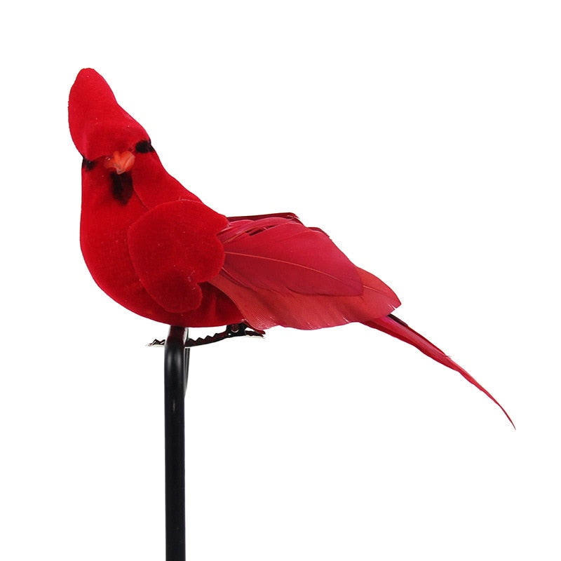 2pcs Simulation Feather Birds with Clips for Garden Lawn Tree Decor Handicraft Red Birds Figurines Christmas Home Decoration acacuss