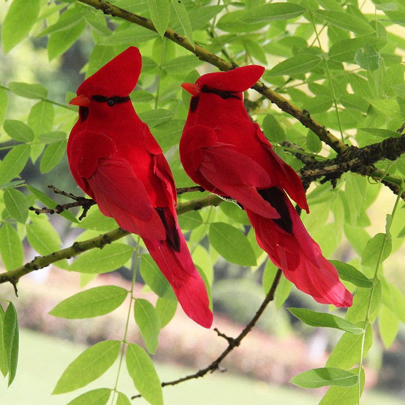 2pcs Simulation Feather Birds with Clips for Garden Lawn Tree Decor Handicraft Red Birds Figurines Christmas Home Decoration acacuss