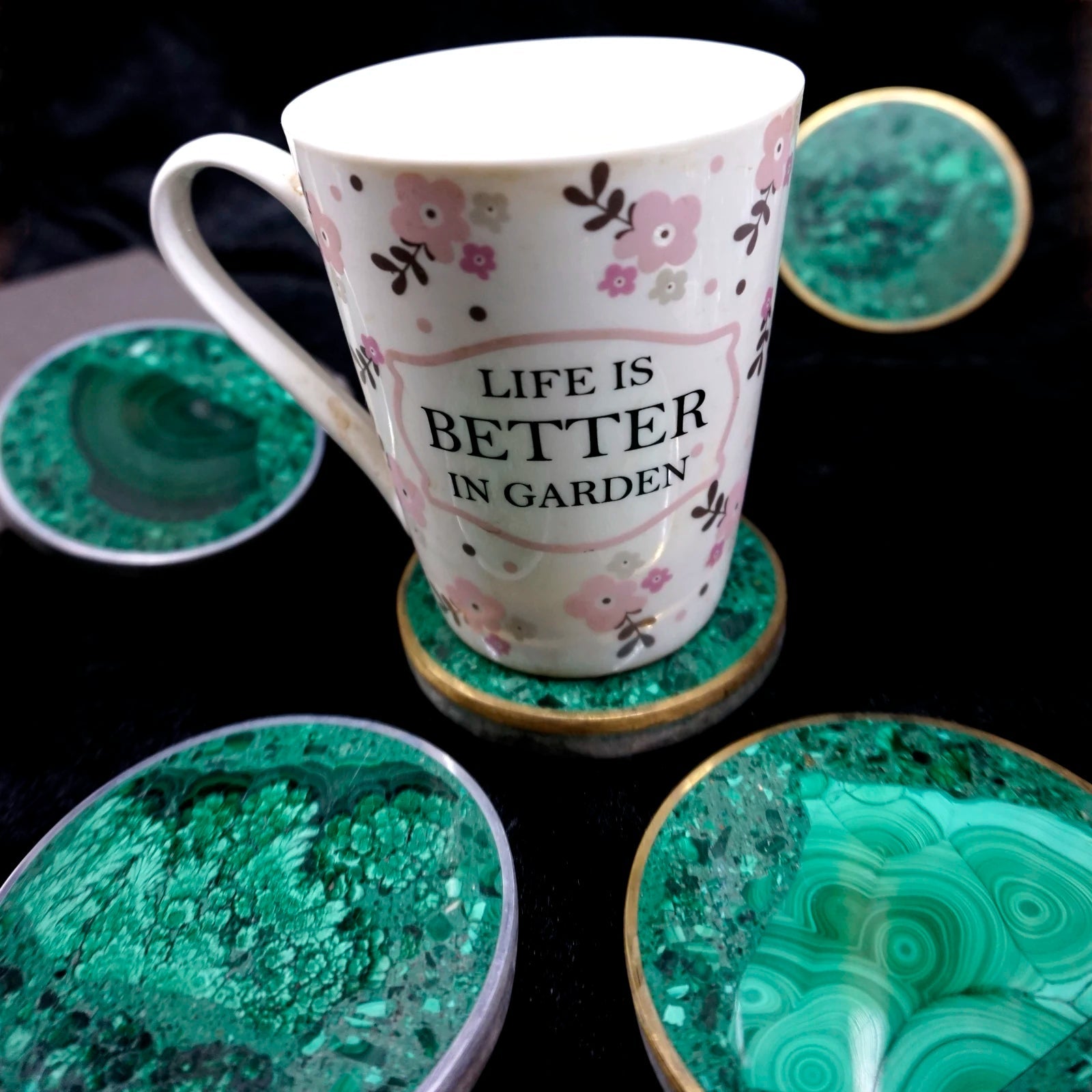3 Inch Malachite Coaster Single Piece for Hot& Cold Drinks, Thermal insulation pads, Temperature restrict, for all seasons acacuss