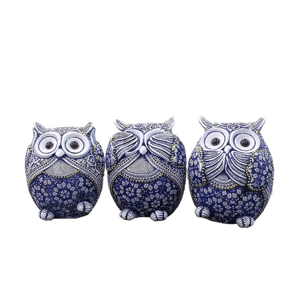 3 Owl Figurines Decor See No Evil Hear No Evil Speak No Evil Cute Owl Statue Crafted Animal Sculpture Ornament for Home Office T acacuss