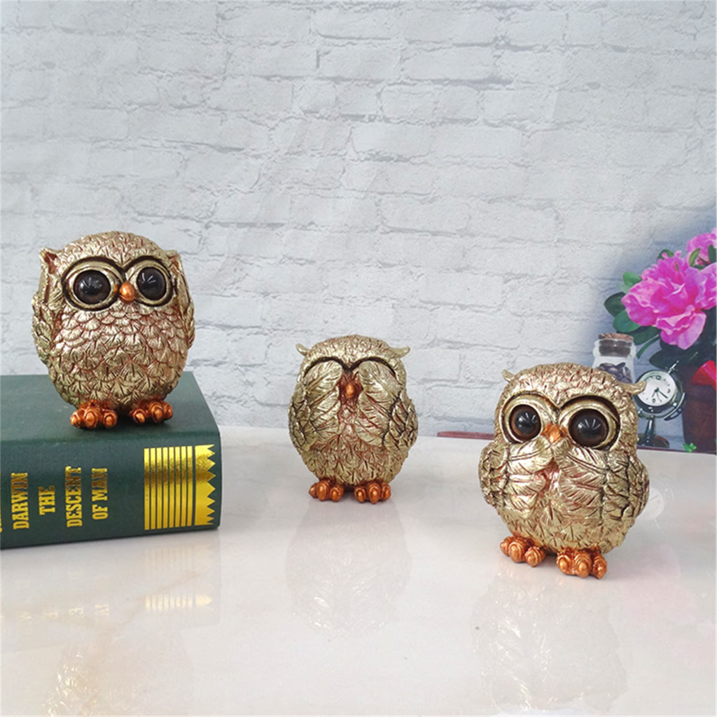 3 Owl Figurines Decor See No Evil Hear No Evil Speak No Evil Cute Owl Statue Crafted Animal Sculpture Ornament for Home Office T acacuss