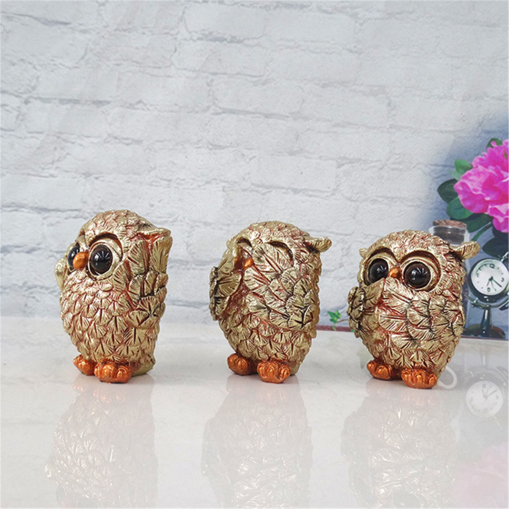 3 Owl Figurines Decor See No Evil Hear No Evil Speak No Evil Cute Owl Statue Crafted Animal Sculpture Ornament for Home Office T acacuss