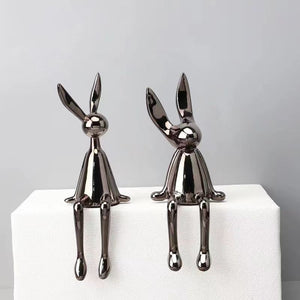 3 Piece Creative Shiny Rabbit Statue Home Decor Modern Nordic Animal Resin Art Sculpture Crafts Desktop Electroplated Ornament acacuss