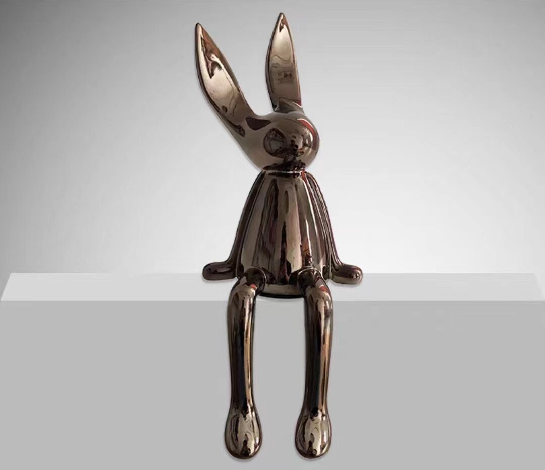 3 Piece Creative Shiny Rabbit Statue Home Decor Modern Nordic Animal Resin Art Sculpture Crafts Desktop Electroplated Ornament acacuss