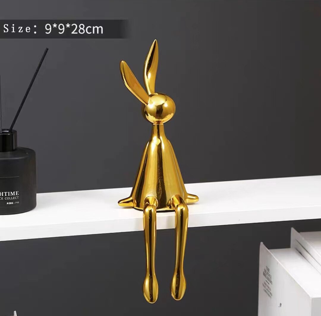 3 Piece Creative Shiny Rabbit Statue Home Decor Modern Nordic Animal Resin Art Sculpture Crafts Desktop Electroplated Ornament acacuss