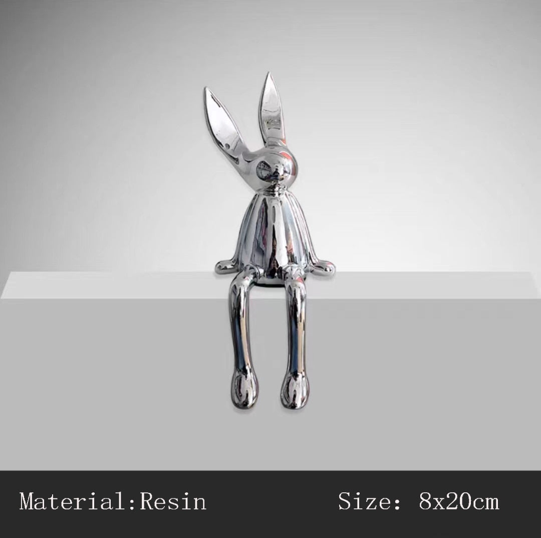 3 Piece Creative Shiny Rabbit Statue Home Decor Modern Nordic Animal Resin Art Sculpture Crafts Desktop Electroplated Ornament acacuss