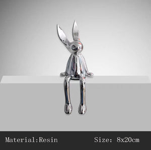 3 Piece Creative Shiny Rabbit Statue Home Decor Modern Nordic Animal Resin Art Sculpture Crafts Desktop Electroplated Ornament acacuss