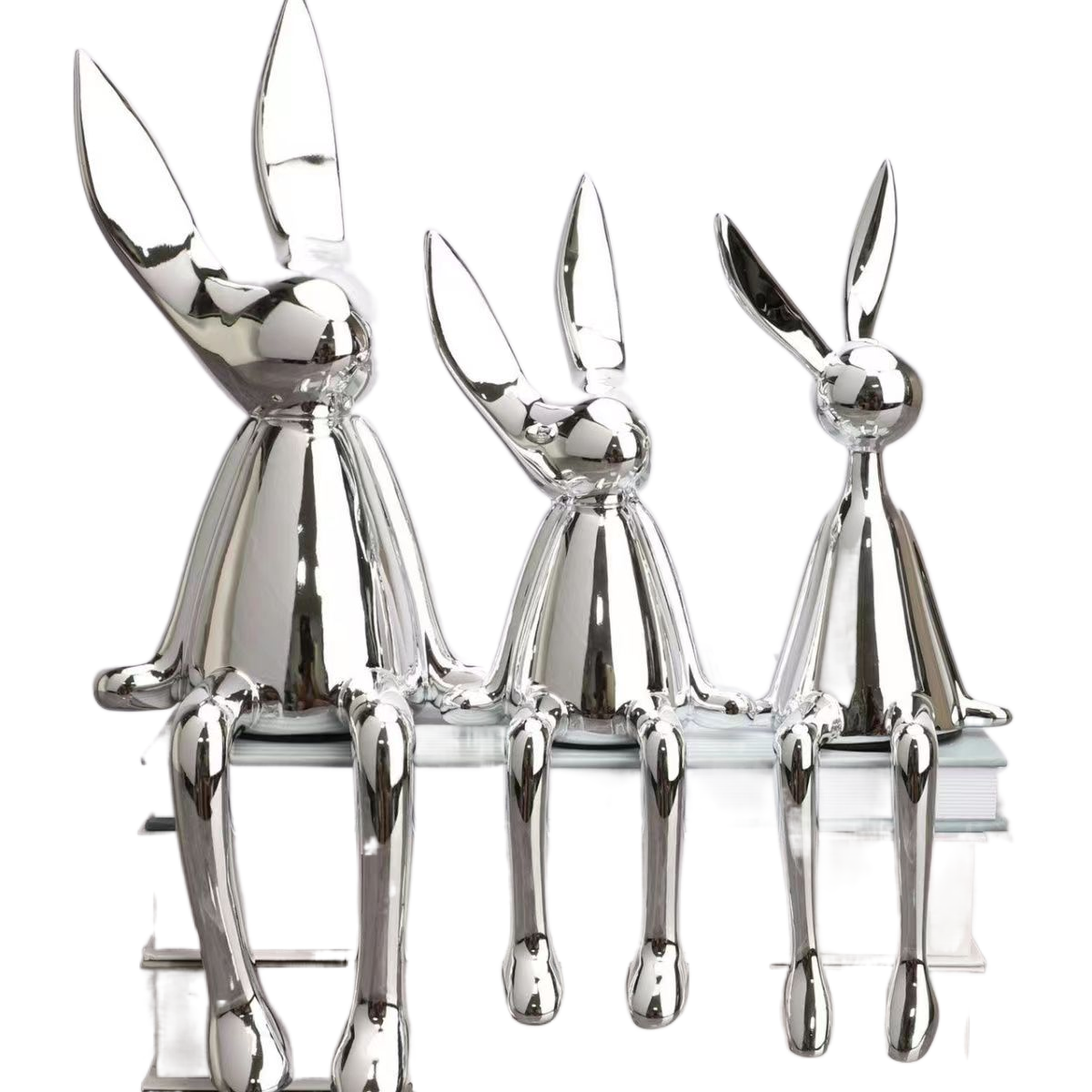 3 Piece Creative Shiny Rabbit Statue Home Decor Modern Nordic Animal Resin Art Sculpture Crafts Desktop Electroplated Ornament acacuss