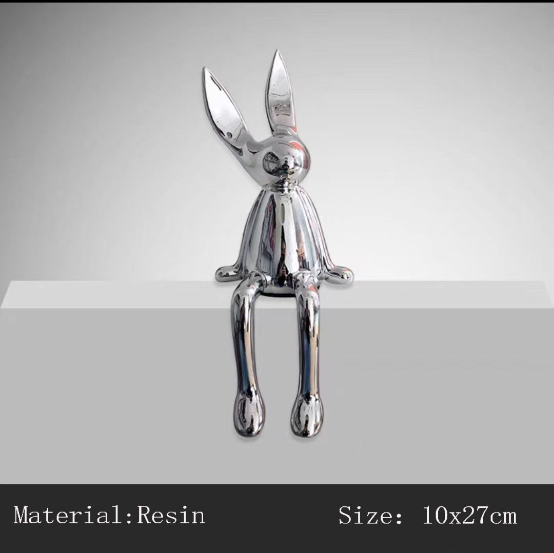 3 Piece Creative Shiny Rabbit Statue Home Decor Modern Nordic Animal Resin Art Sculpture Crafts Desktop Electroplated Ornament acacuss