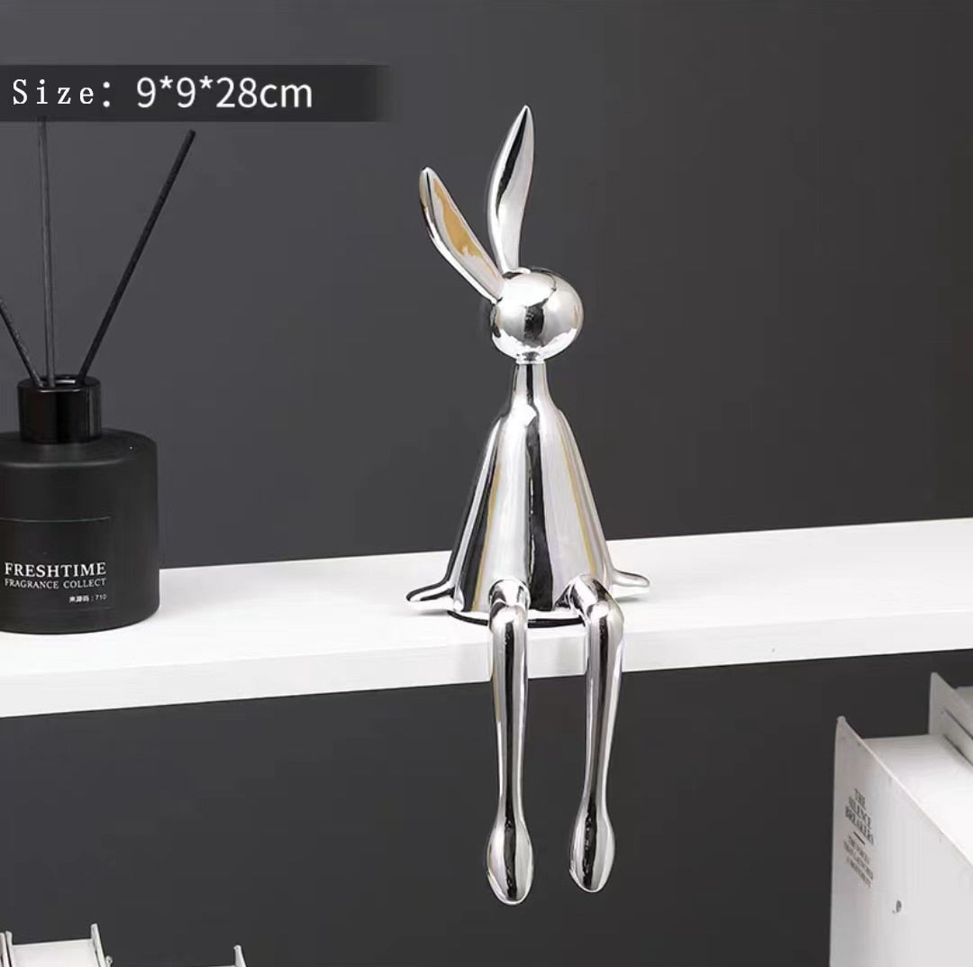 3 Piece Creative Shiny Rabbit Statue Home Decor Modern Nordic Animal Resin Art Sculpture Crafts Desktop Electroplated Ornament acacuss