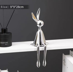 3 Piece Creative Shiny Rabbit Statue Home Decor Modern Nordic Animal Resin Art Sculpture Crafts Desktop Electroplated Ornament acacuss