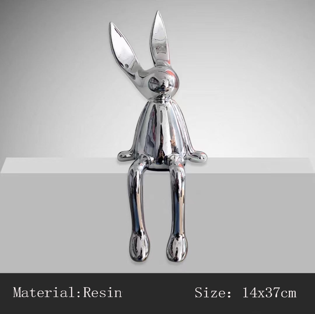 3 Piece Creative Shiny Rabbit Statue Home Decor Modern Nordic Animal Resin Art Sculpture Crafts Desktop Electroplated Ornament acacuss