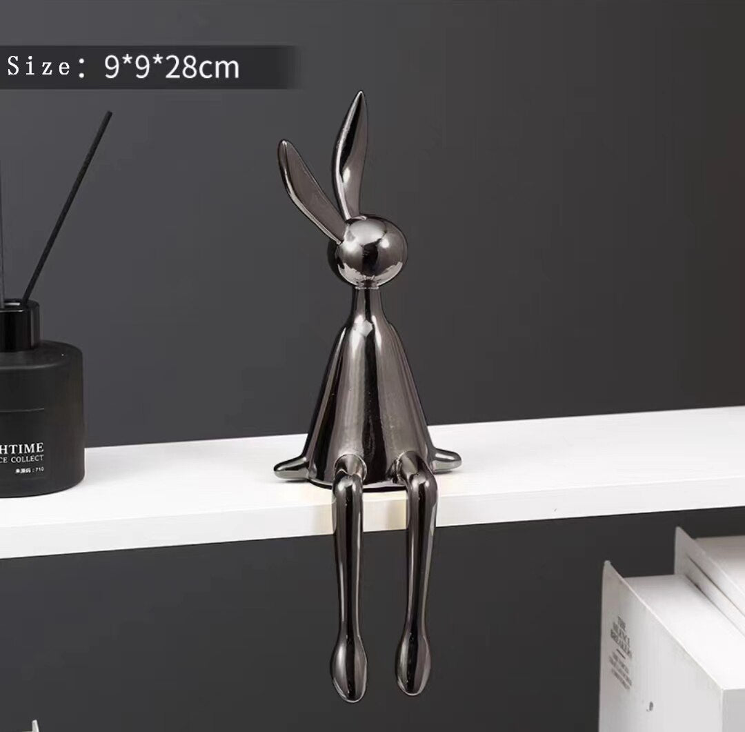 3 Piece Creative Shiny Rabbit Statue Home Decor Modern Nordic Animal Resin Art Sculpture Crafts Desktop Electroplated Ornament acacuss