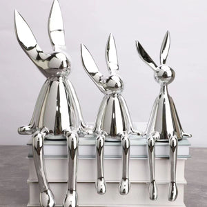 3 Piece Creative Shiny Rabbit Statue Home Decor Modern Nordic Animal Resin Art Sculpture Crafts Desktop Electroplated Ornament acacuss