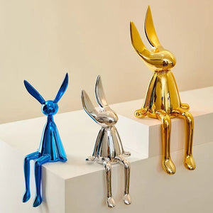 3 Piece Creative Shiny Rabbit Statue Home Decor Modern Nordic Animal Resin Art Sculpture Crafts Desktop Electroplated Ornament acacuss