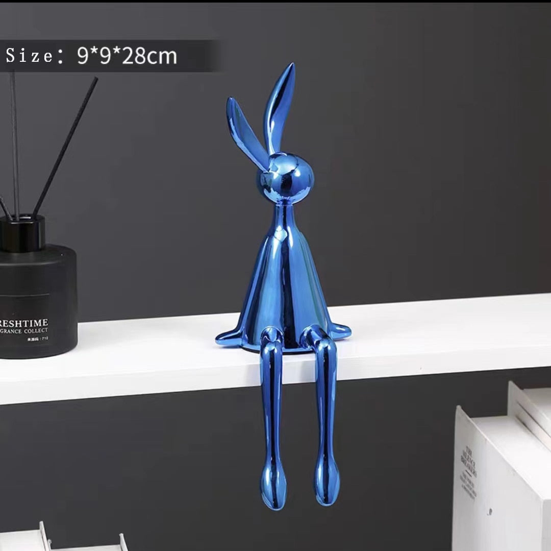 3 Piece Creative Shiny Rabbit Statue Home Decor Modern Nordic Animal Resin Art Sculpture Crafts Desktop Electroplated Ornament acacuss