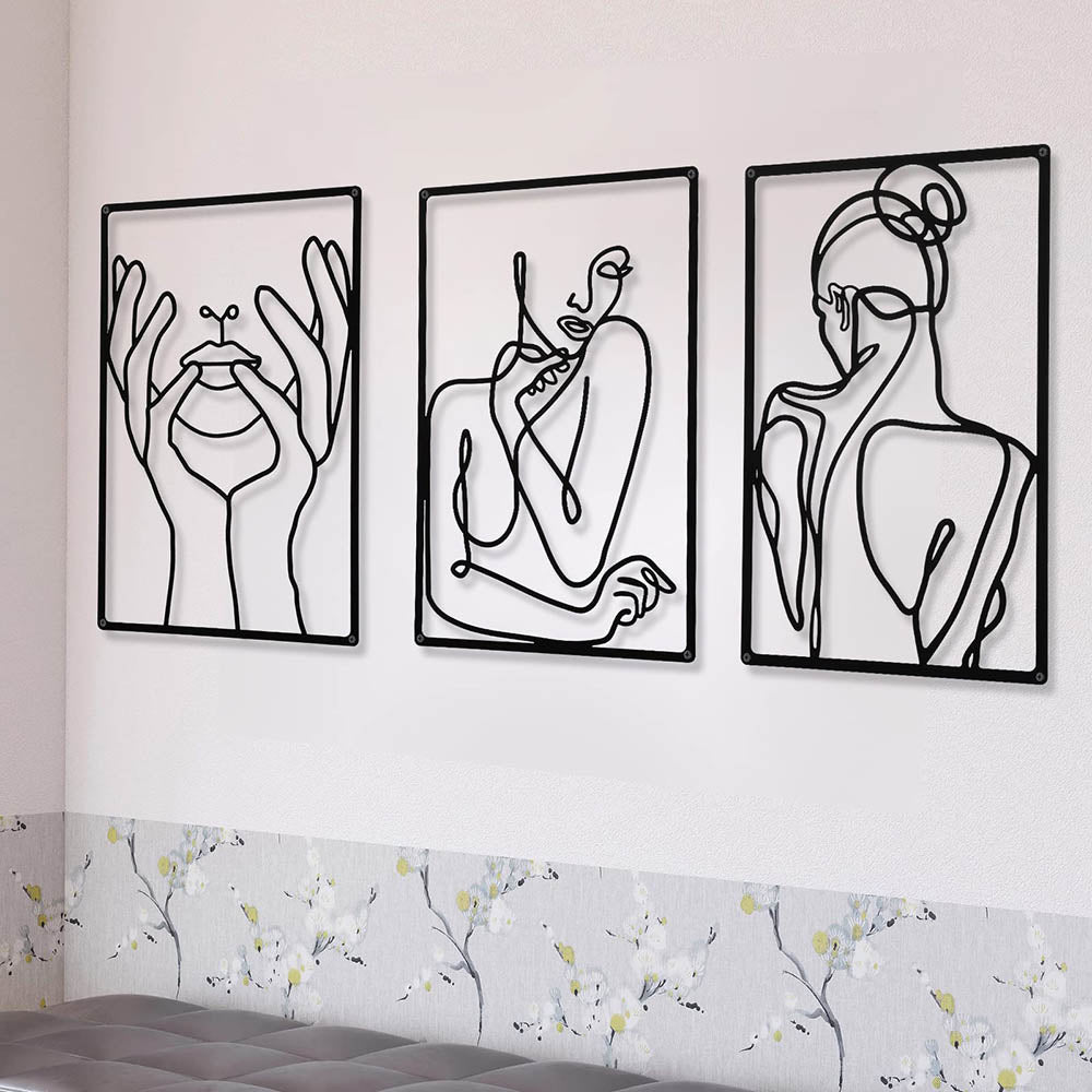 3 Pieces Set Minimalist Abstract Woman Shape Metal Signs Nordic Style Wall Art Living Bedroom Room Decor Black Cutout Decoration acacuss