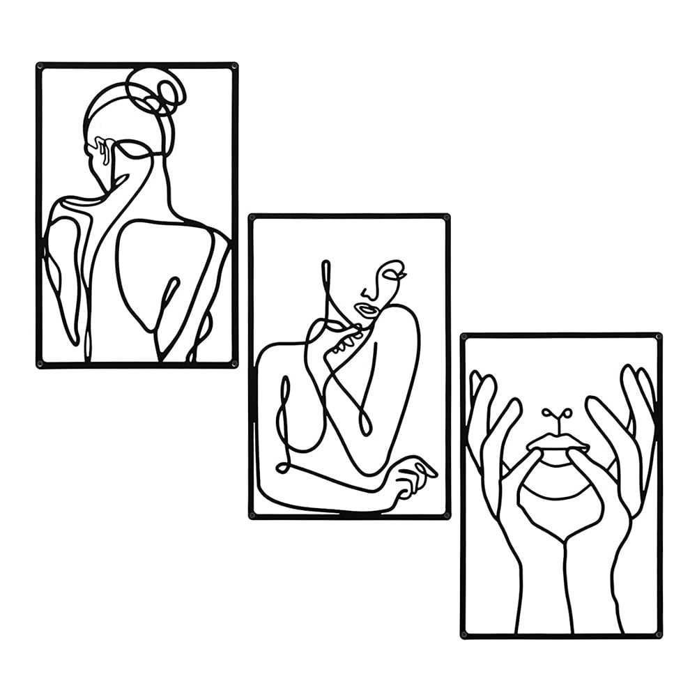 3 Pieces Set Minimalist Abstract Woman Shape Metal Signs Nordic Style Wall Art Living Bedroom Room Decor Black Cutout Decoration acacuss