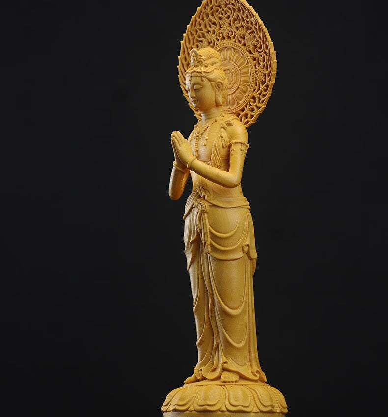 3 wooden buddha statue Guan Yin statue handmade wood carving Wood Statue Feng Shui buddha light pray at home religion statue acacuss